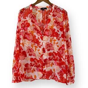 NEW Lulus Sunny Muse Blouse Womens Large Floral Lurex Sheer Office Bloomcore